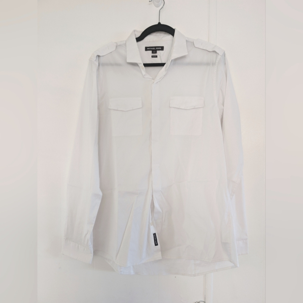 Michael Kors Men's Classic White Shirts slim Fit Size L